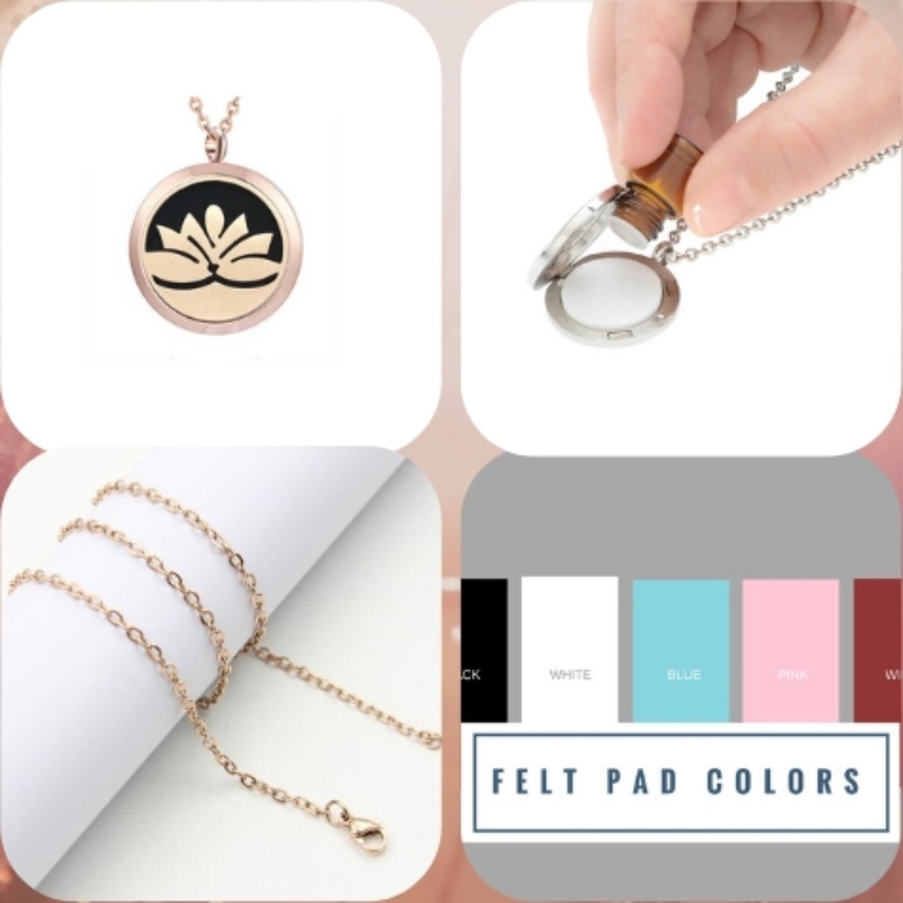 Rose Gold Lotus Aroma Essential Oil Necklace